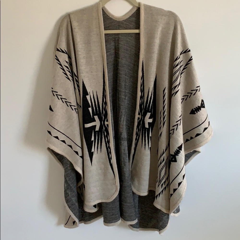 Cream and black tribal print poncho